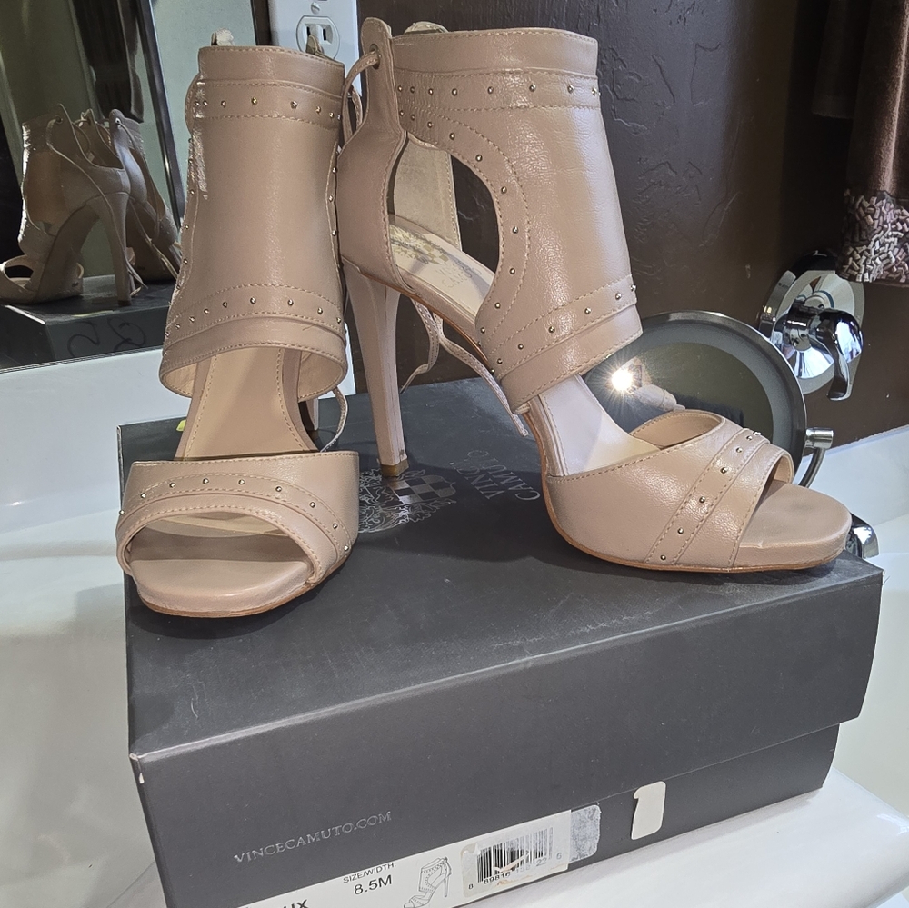 Vince Camuto Tan Peep-Toe Heels with Stiletto